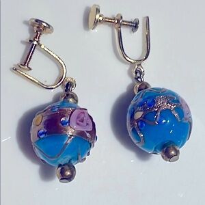 Venetian glass Blue and Gold bead Earrings